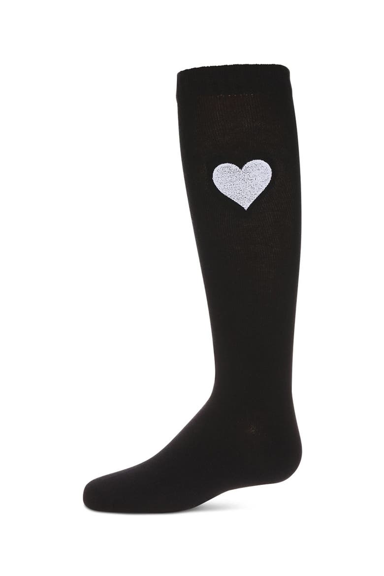 Fuzzy Heart Knee High Socks, Main, color, Black