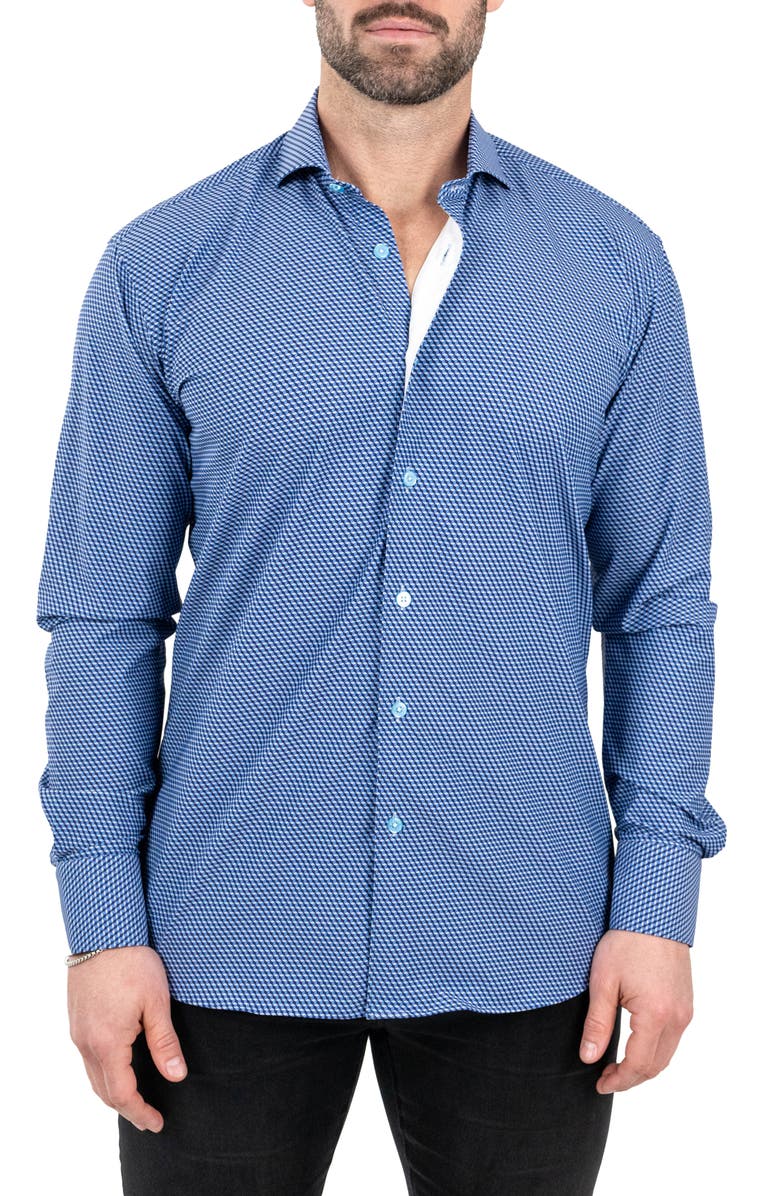 Maceoo Einstein Cubism Print Stretch Button-Up Shirt, Main, color, Blue