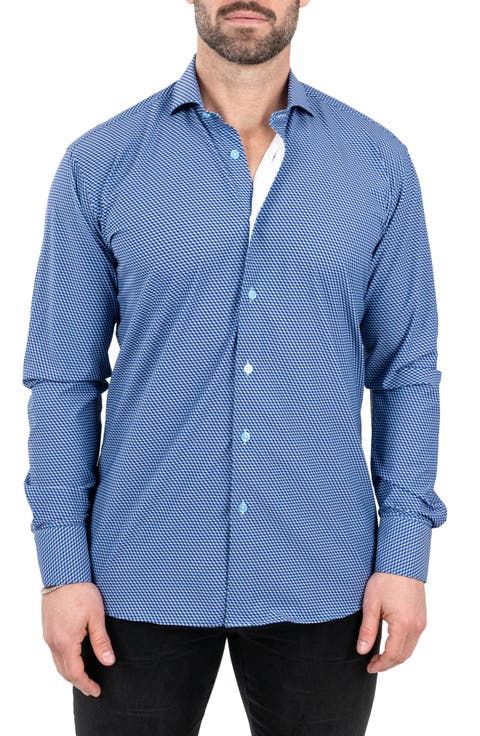 Einstein Cubism Print Stretch Button-Up Shirt