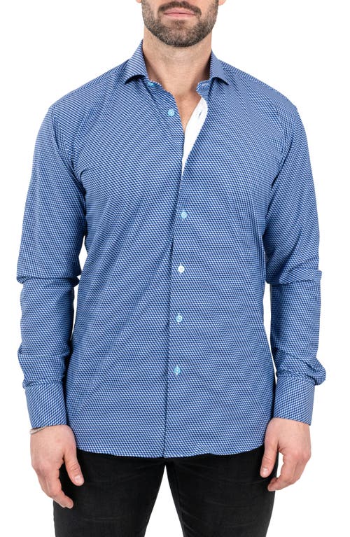 Maceoo Einstein Cubism Print Stretch Button-Up Shirt in Blue 