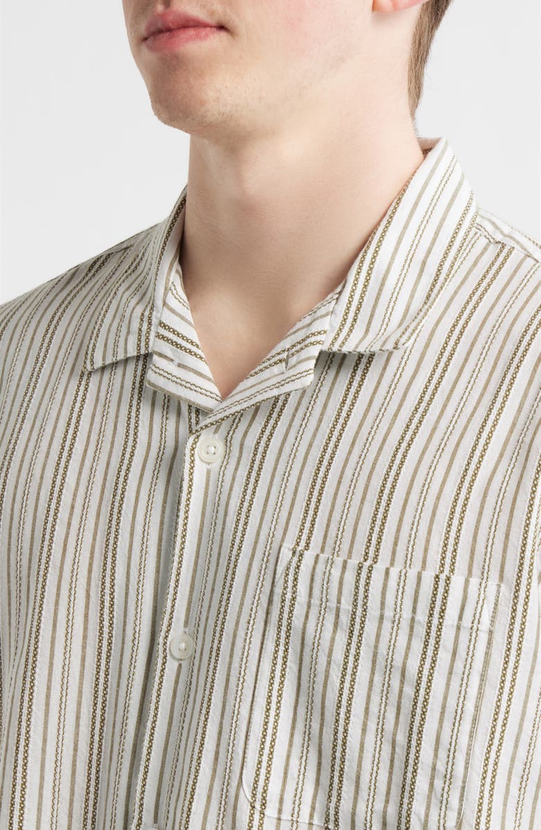 Obey Evans Stripe Camp Shirt, Alternate, color, Moss Green Multi