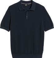 BOSS Lancio Solid Cotton Waffle Polo Sweater