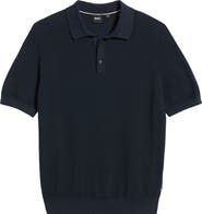BOSS Lancio Solid Cotton Waffle Polo Sweater