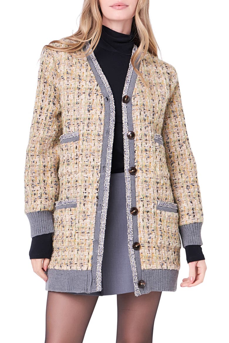 Bouclé Coat, Alternate, color, BEIGE/ DARK GREY