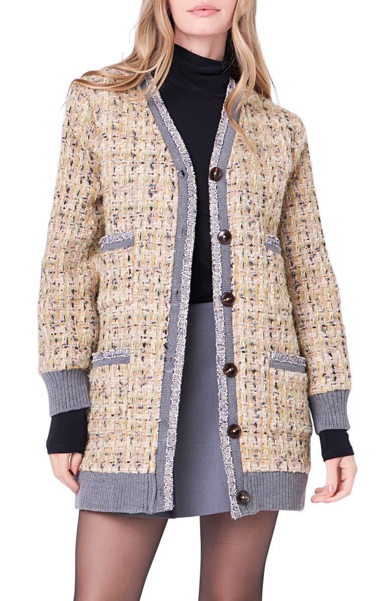 English Factory Bouclé Coat, Alternate, color, Beige/ Dark Grey