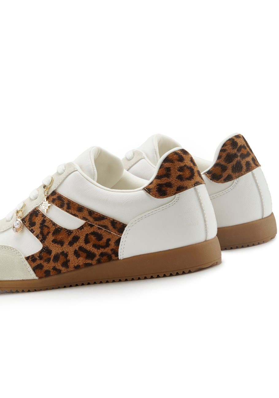 Faux Leather Sneakers With Charms, Alternate, color, White Leopard