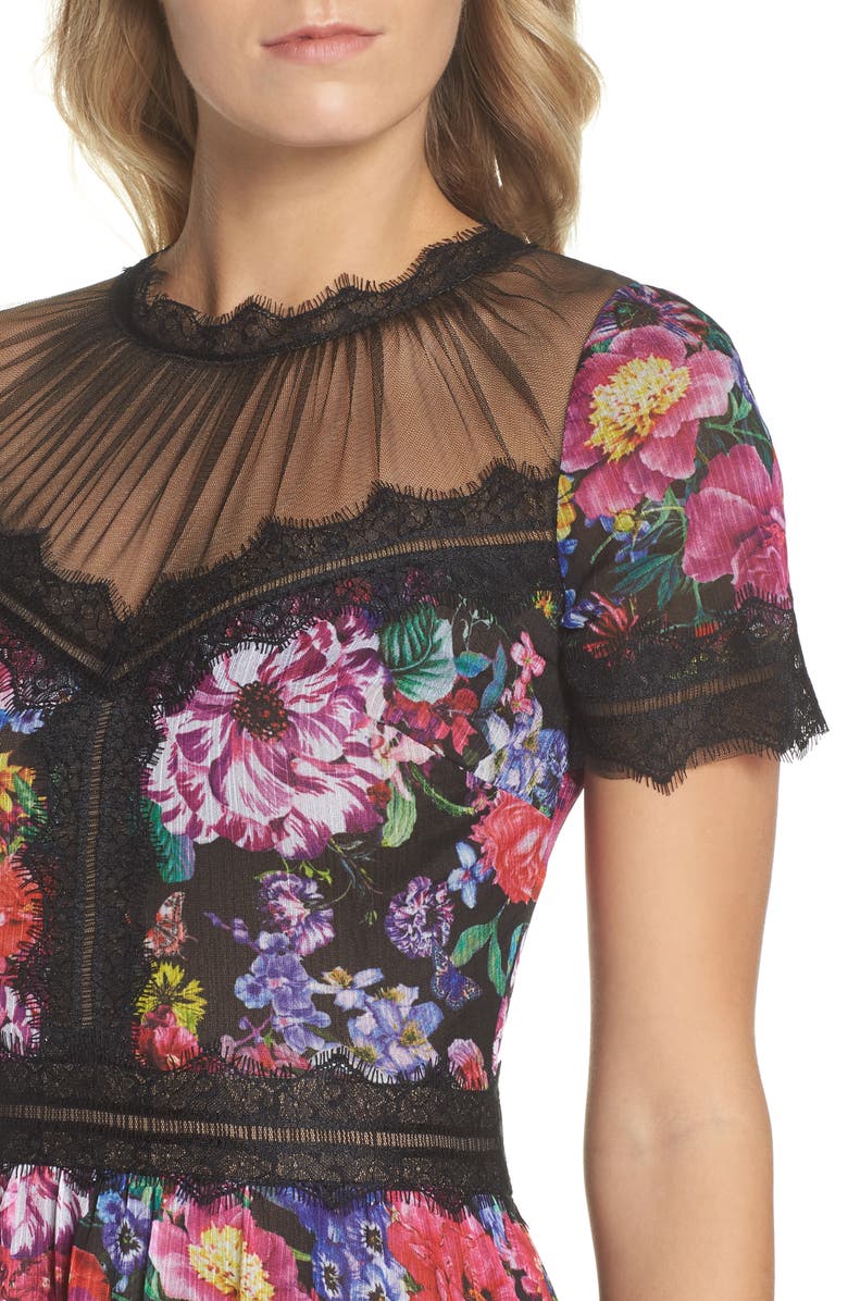 Tadashi Shoji Lace Floral Midi Dress, Alternate, color,