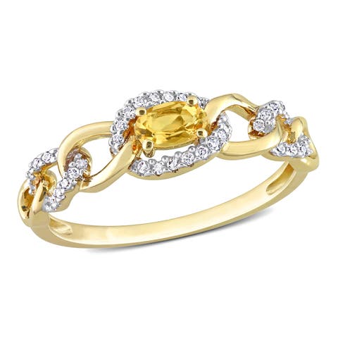 Citrine & Diamond Oval Link Ring 10k