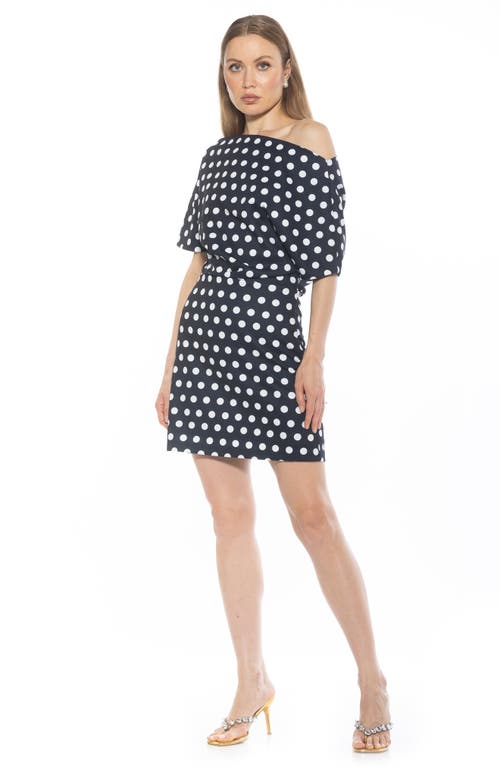 Alexia Admor Suri Draped One-shoulder Minidress In Navy Polka Dot