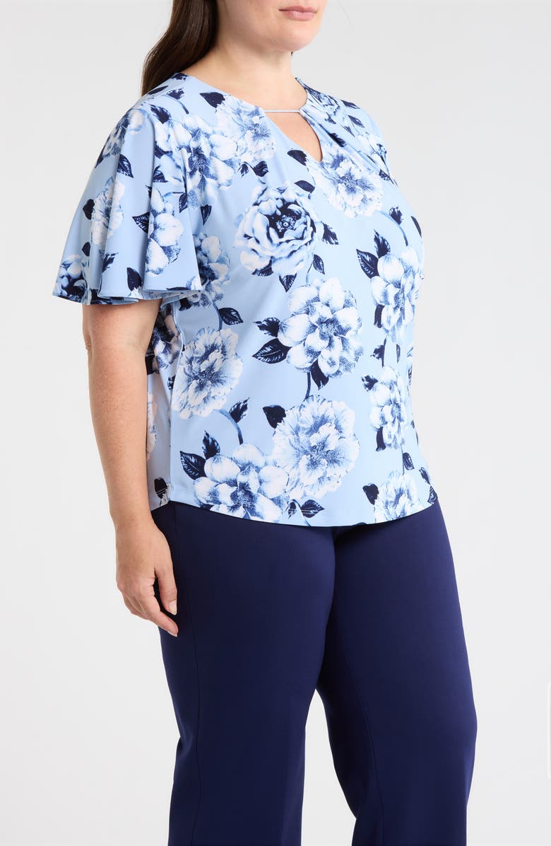 Anne Klein Pleated Flutter Sleeve Top, Alternate, color, Lakeshore Multi