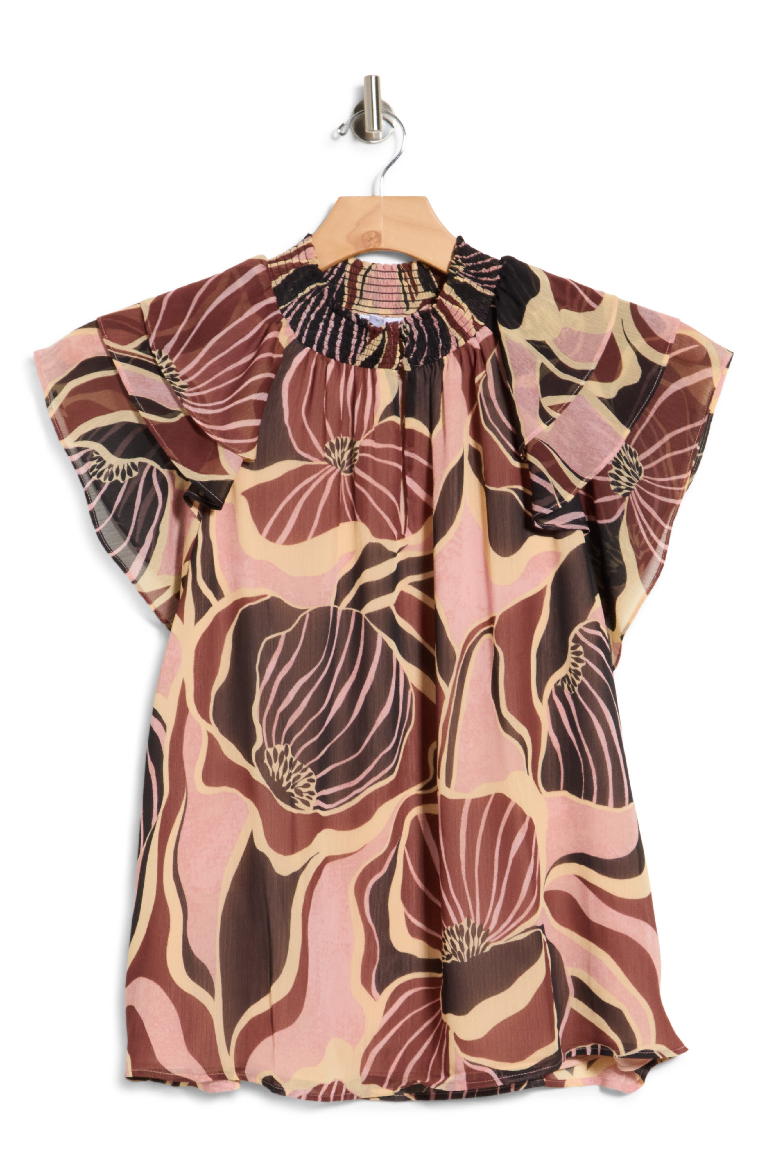 Mock Neck Ruffle Sleeve Top