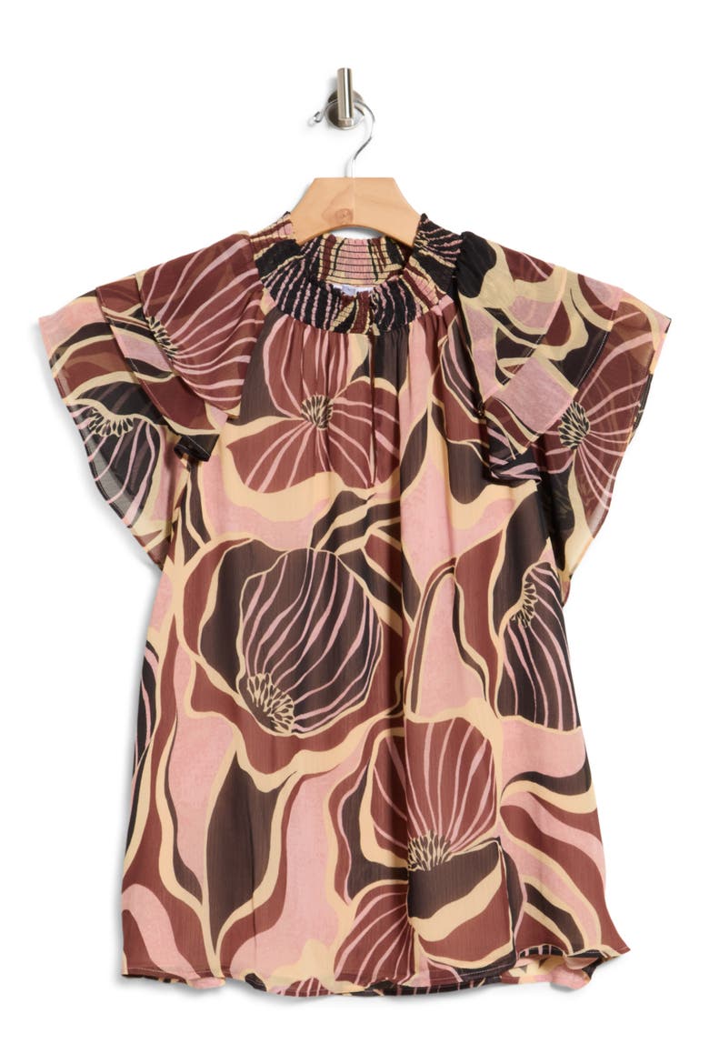 Mock Neck Ruffle Sleeve Top, Main, color, R693 PINK