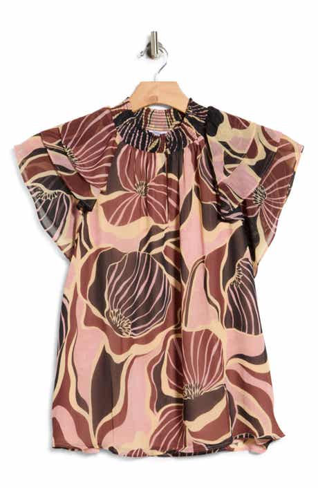 Mock Neck Ruffle Sleeve Top