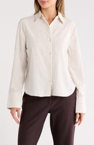 MAX STUDIO Stripe Long Sleeve Button-Up Shirt