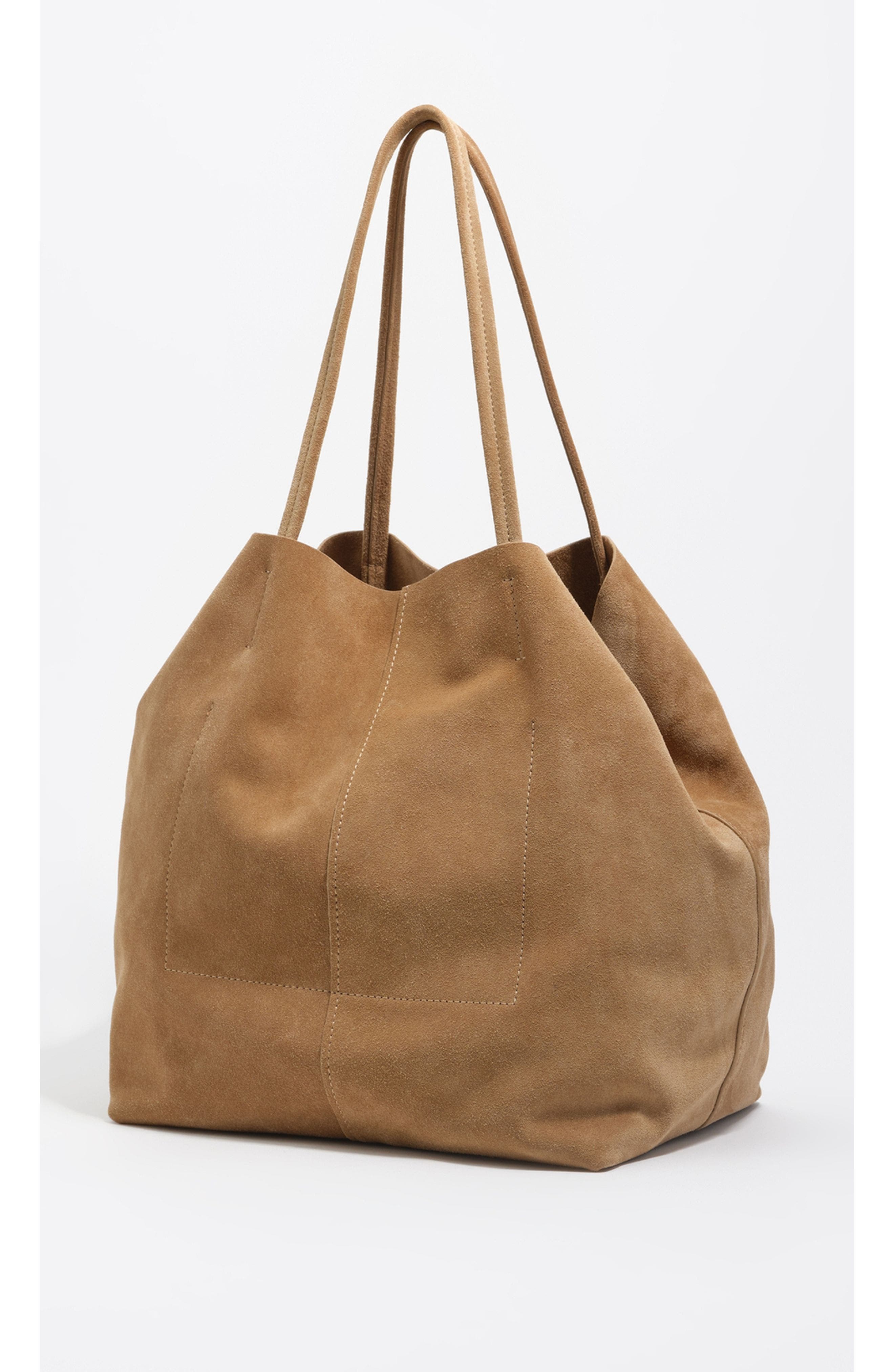 Bimba y Lola Large Split Leather Shopper Bag, Alternate, color, Natural