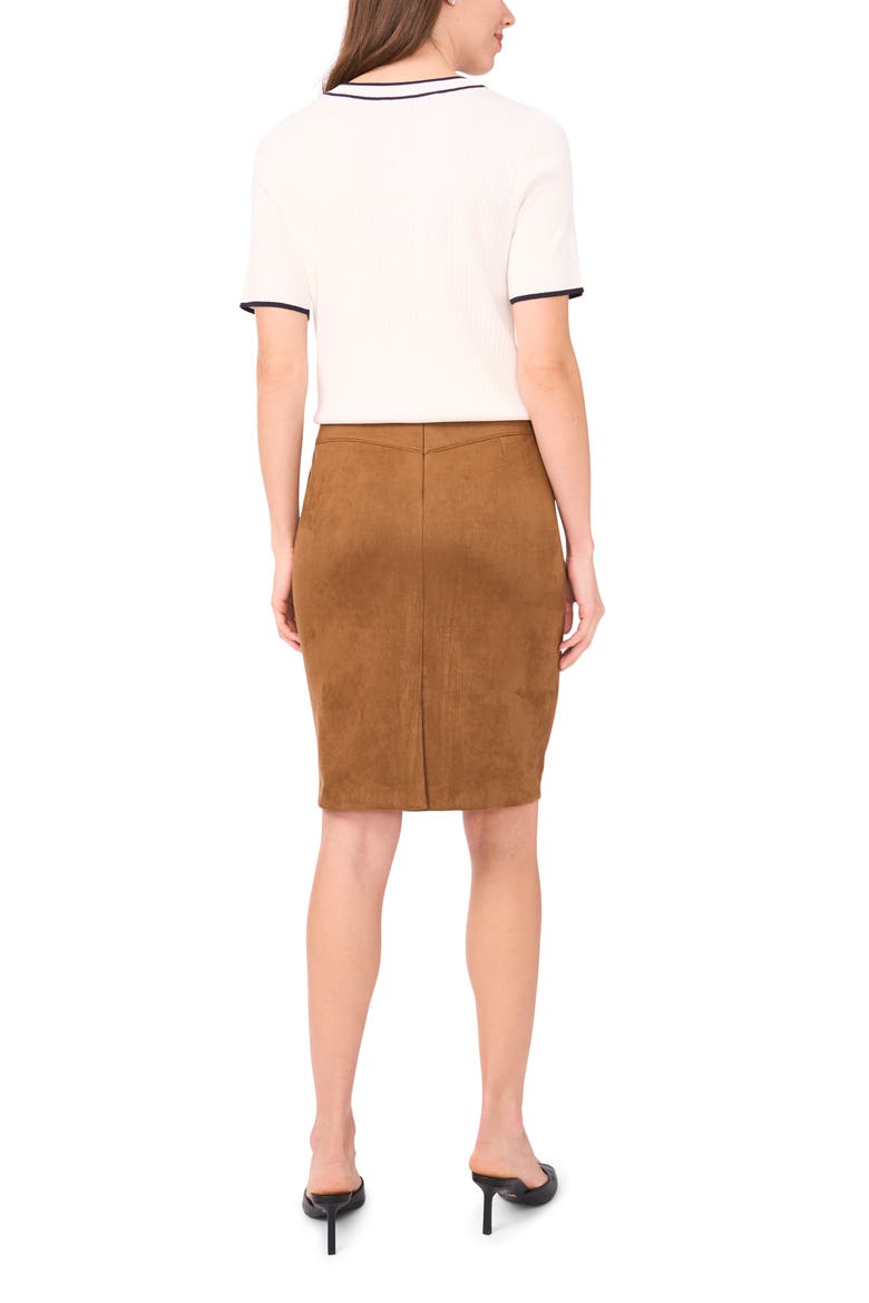 Waistband Seam Detail Faux Suede Midi Skirt, Alternate, color, RICH COGNAC