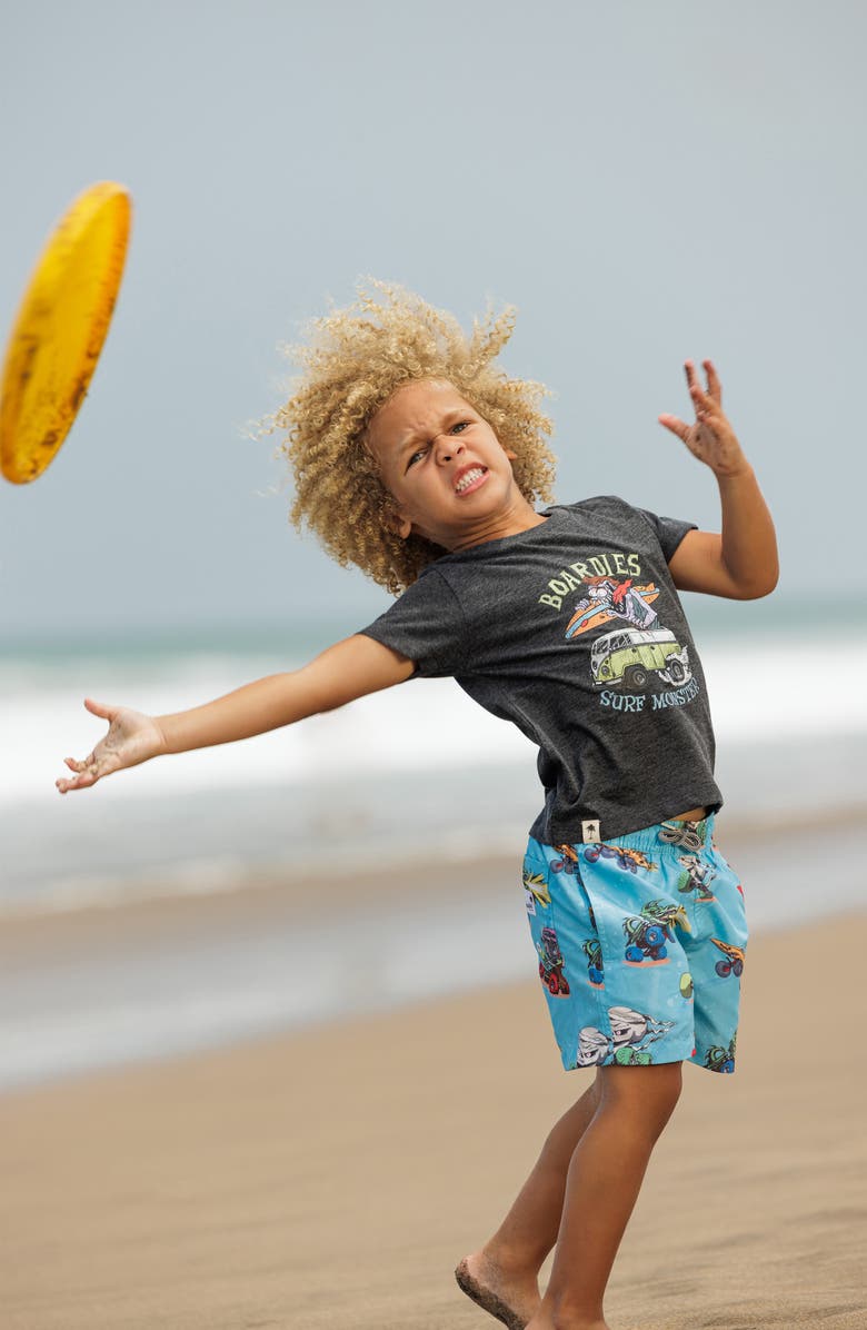 Boardies Kids' Surf Monster Organic Cotton Blend Graphic T-Shirt, Alternate, color, Stonewash Grey