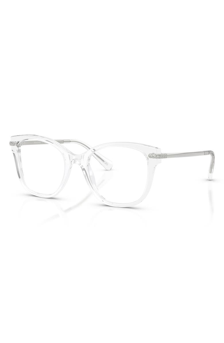 Swarovski 49mm Crystal Embellished Square Optical Glasses, Alternate, color, Transparent/ Demo Lens