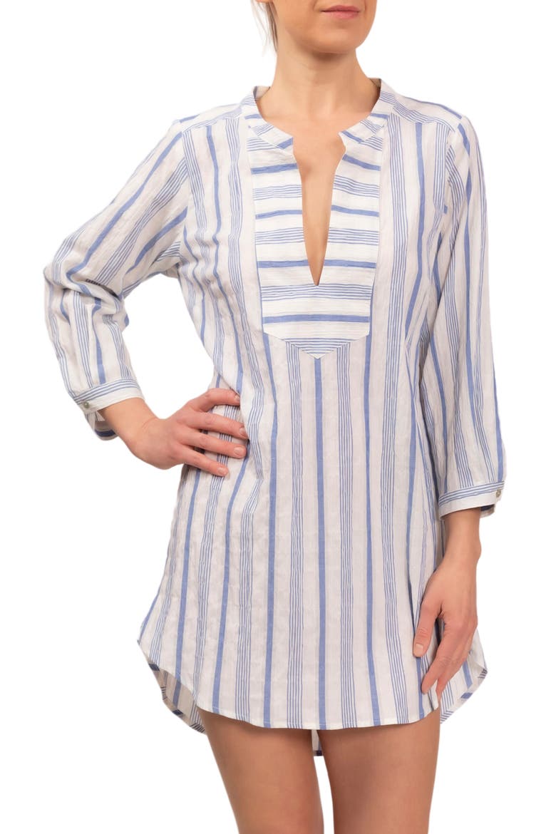 Hailey Stripe Cotton Pajama Tunic, Main, color, BLUEBERRY STRIPE