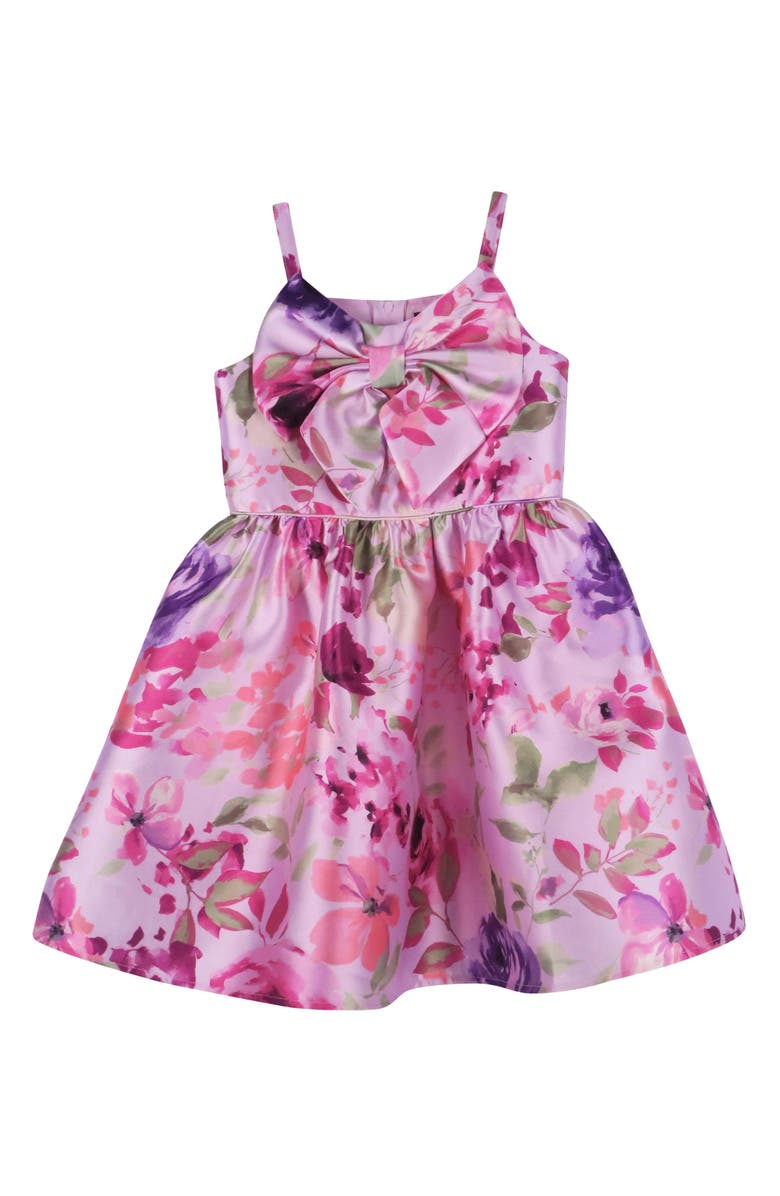 Zunie Kids' Bow Floral Party Dress, Main, color, Orchid