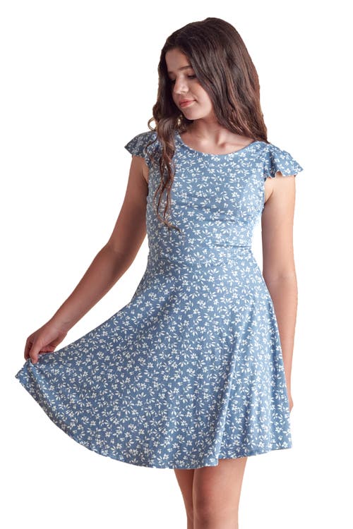 Un Deux Trois Girl's Flutter Short-sleeve Dress In Blue