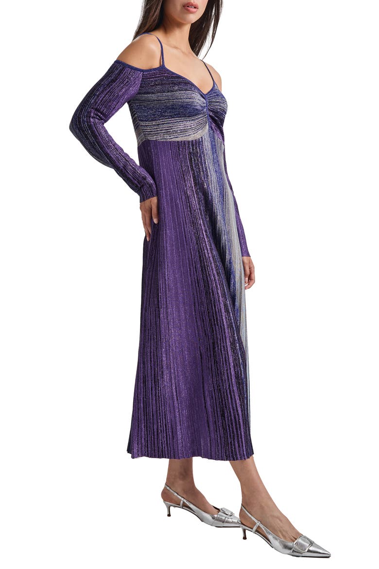 Metallic Empire Waist Long Sleeve Maxi Dress, Alternate, color, STARRY NIGHT BLUE/BLACK/BLUE