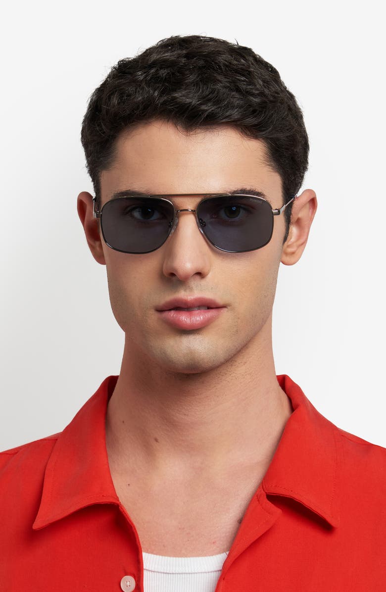 Polaroid 56mm Polarized Rectangular Sunglasses, Alternate, color, Ruthenium Blue/ Blue Polar