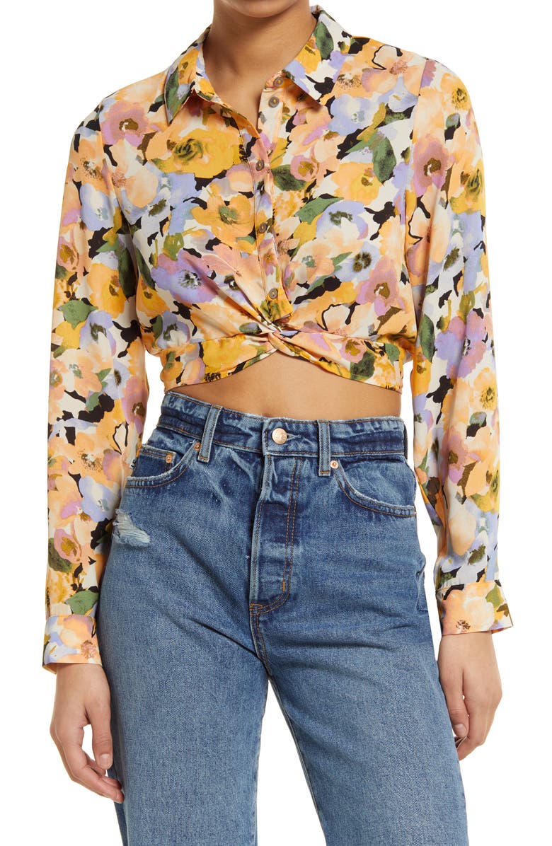 VERO MODA Macy Floral Print Crop Button-Up Shirt, Main, color,