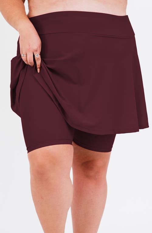 Calypsa Plus Size Midi Swim Skort With Bike Shorts In Burgundy