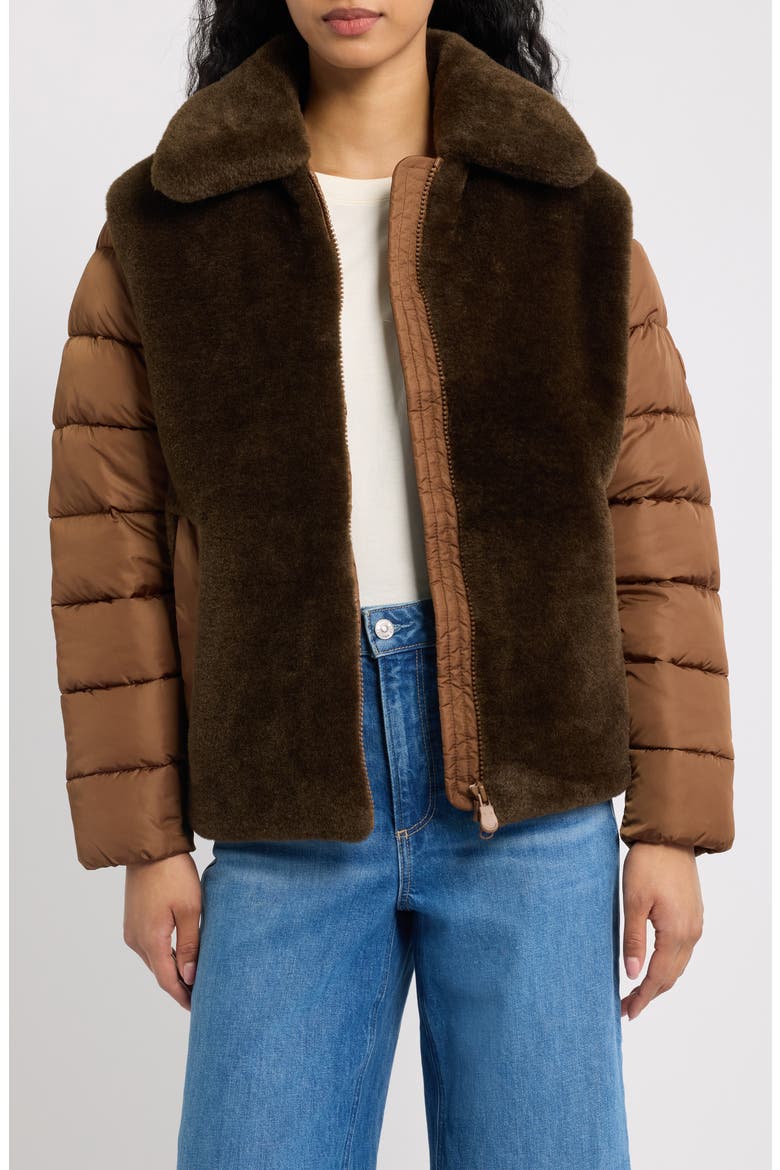 Hana Faux Fur Mixed Media Jacket, Alternate, color, SOIL BROWN