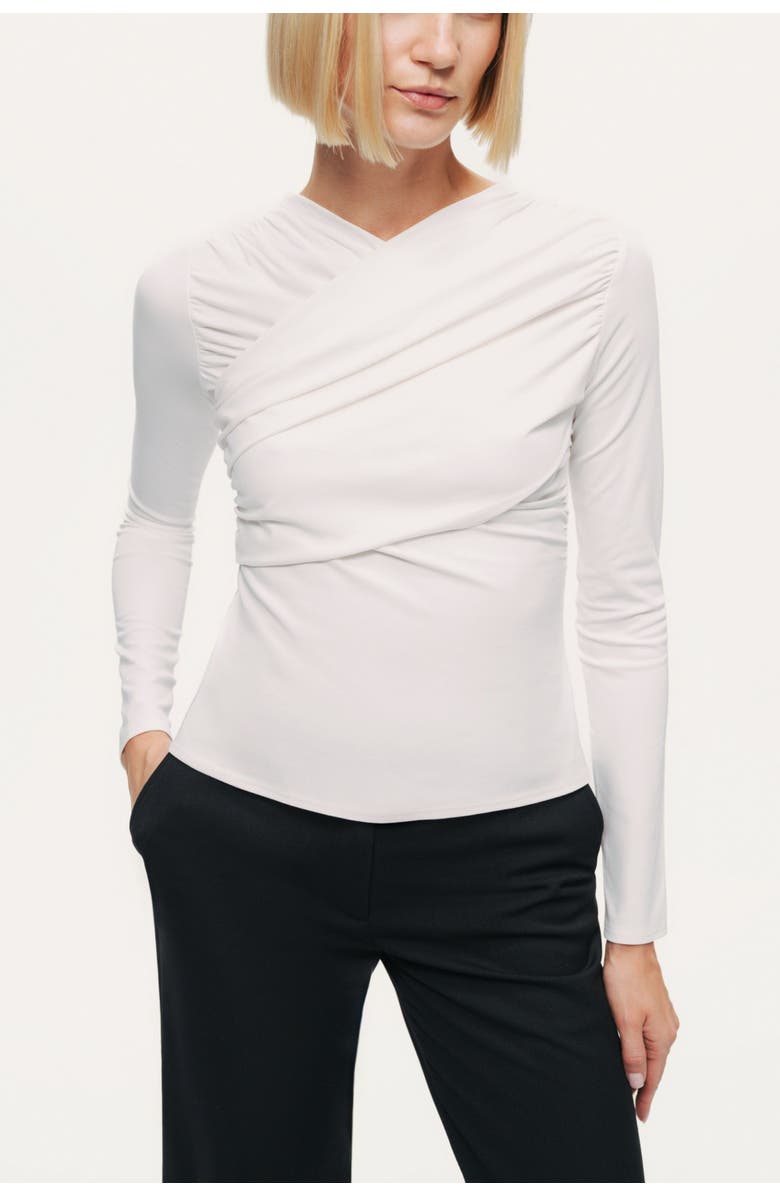 Nocturne Draped Detail Long Sleeve Top, Main, color, Ivory