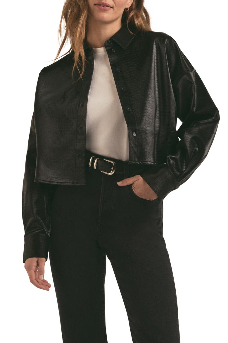 The Crop Oversize Faux Leather Shirt, Main, color, SAVANNAH