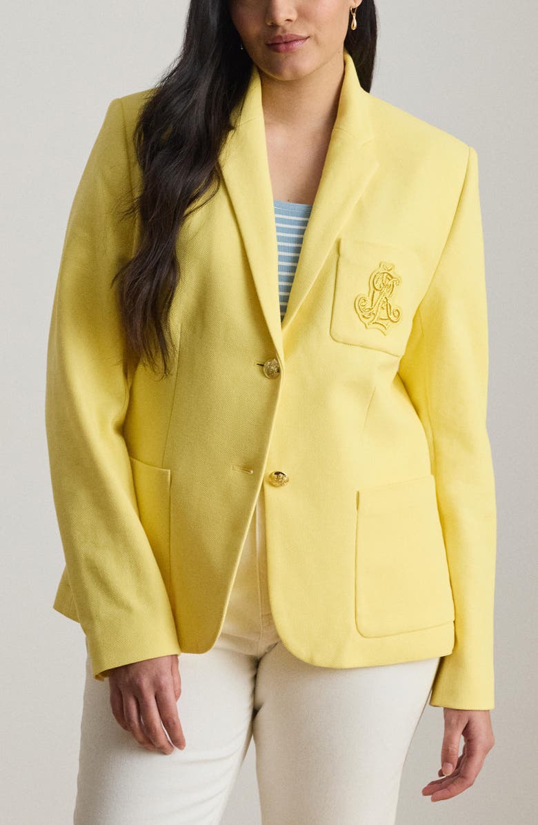 Lauren Ralph Lauren Logo Appliqué Blazer, Alternate, color, Lemon Sorbet Yellow