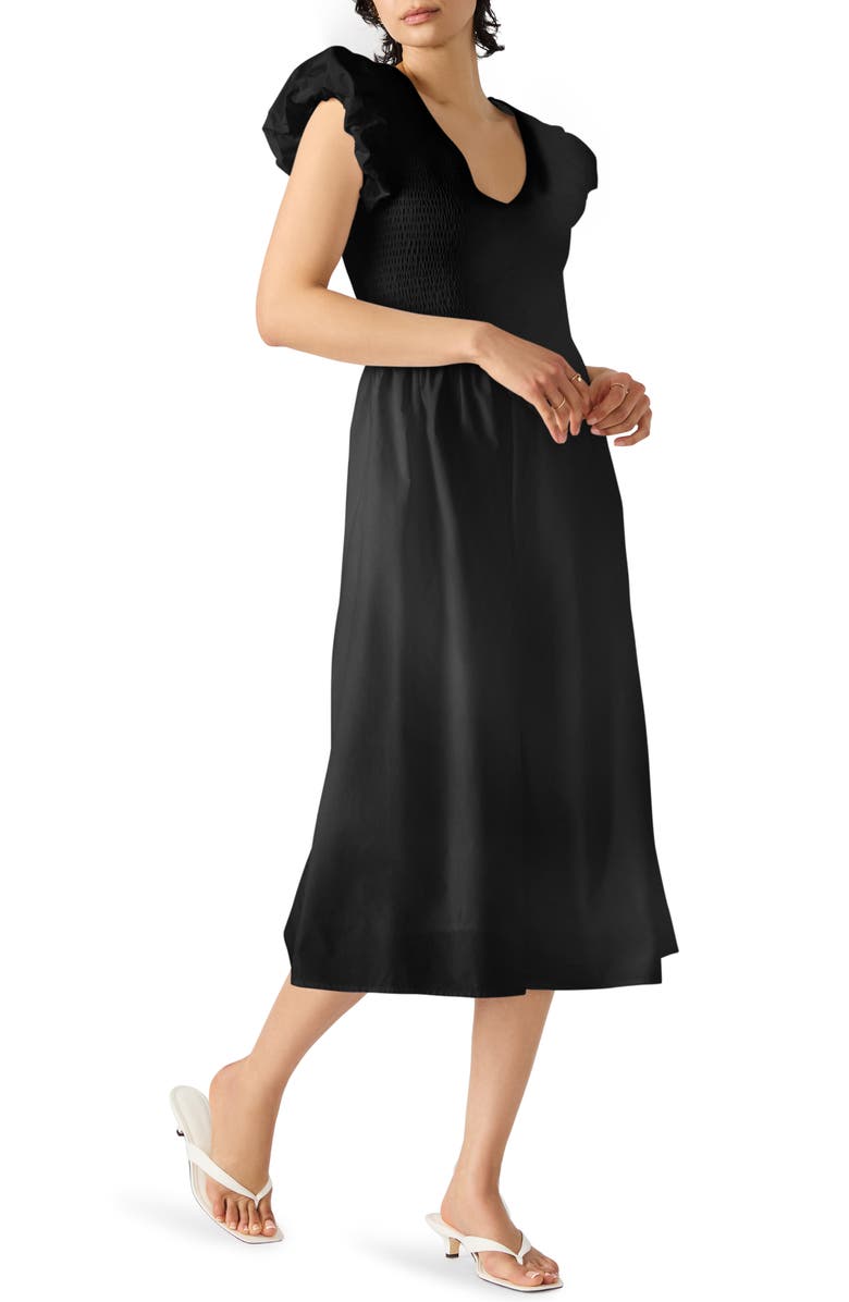 Steve Madden Smocked Puff Sleeve Midi Dress, Main, color, 