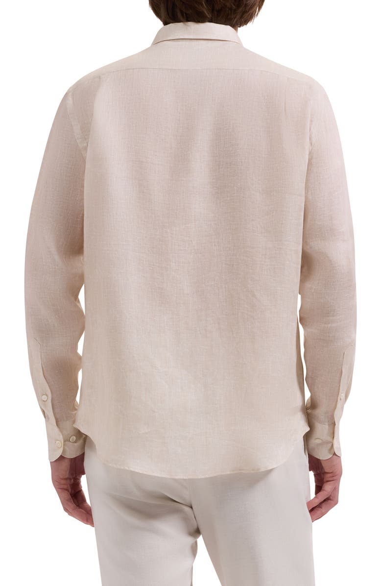 Bugatchi Axel Trim Fit Linen Jacquard Button-Up Shirt, Alternate, color, Almond