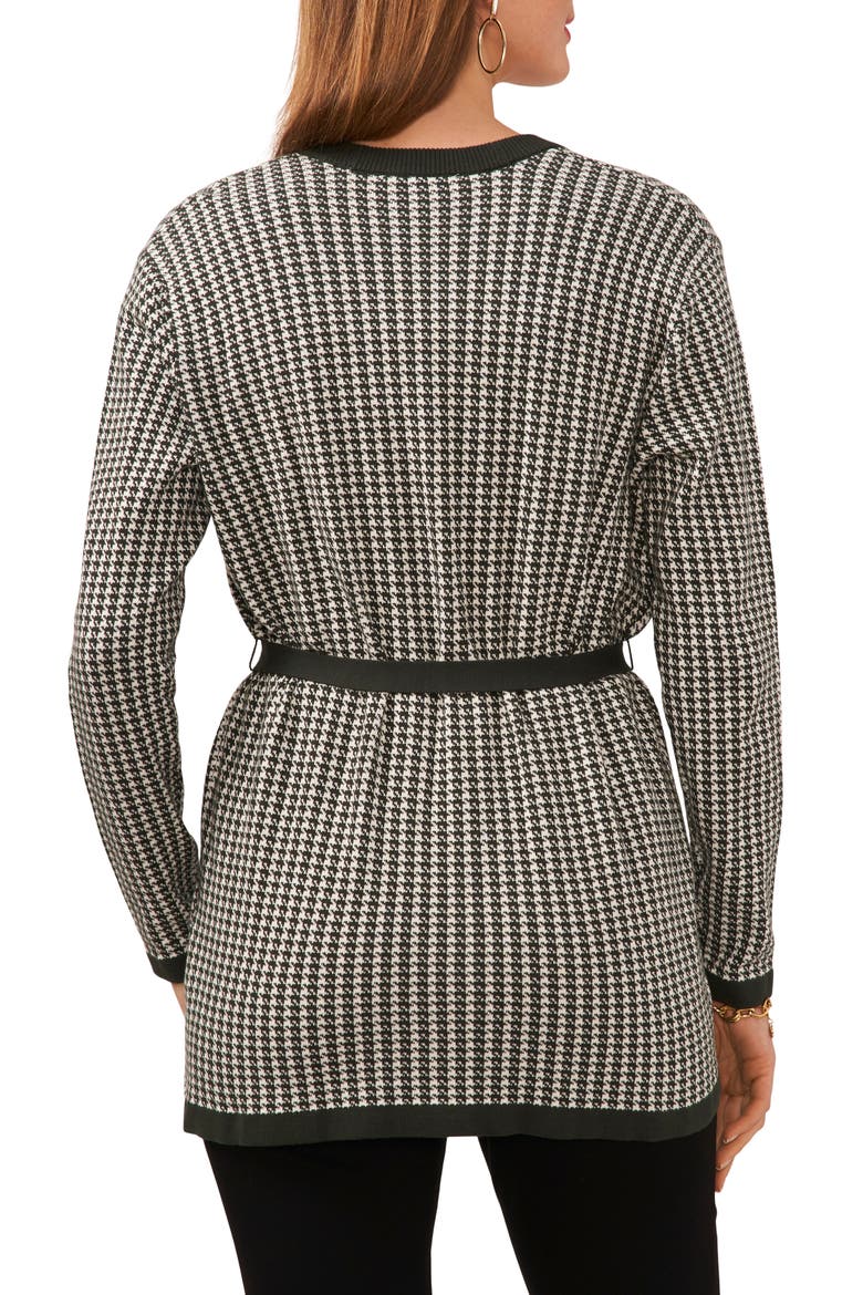 Houndstooth Belted Cotton Cardigan, Alternate, color, MOSS