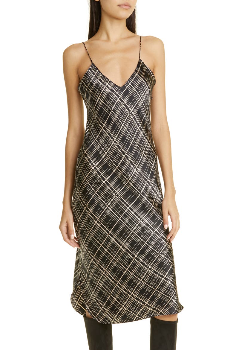 Print Silk Cami Dress, Alternate, color, BLACK PLAID