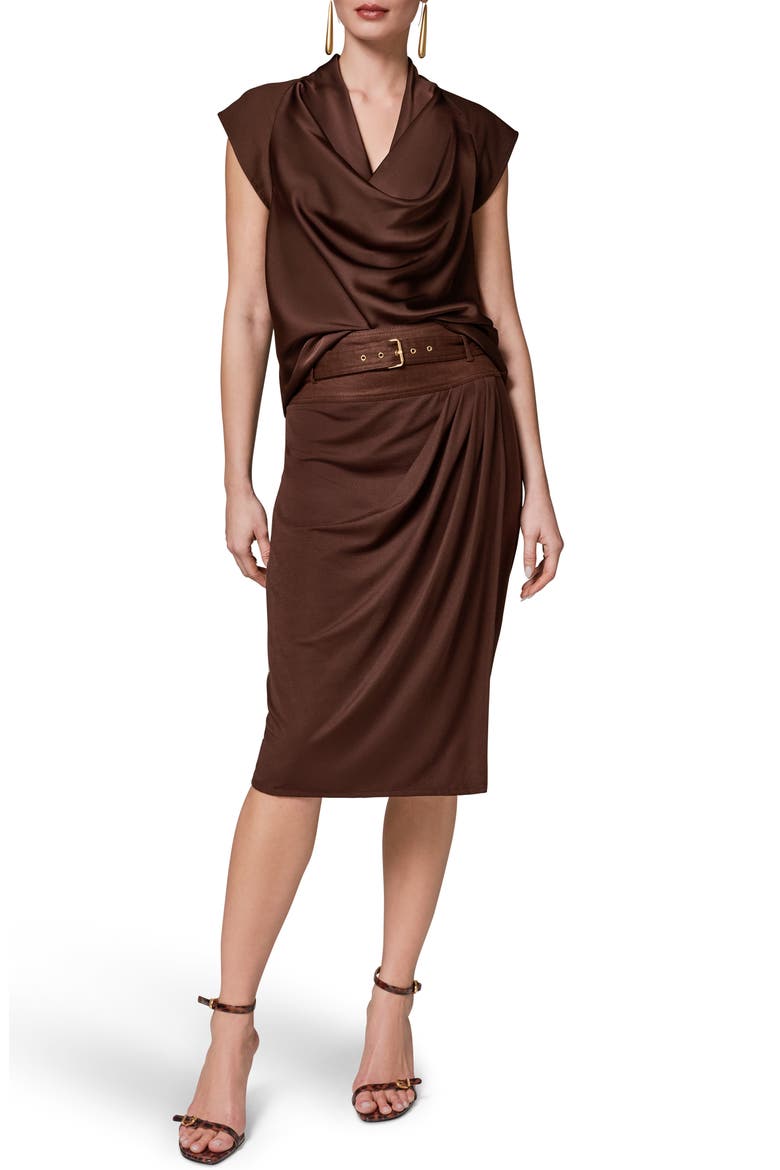 Ruched Belted Linen Blend Skirt, Alternate, color, CANYON