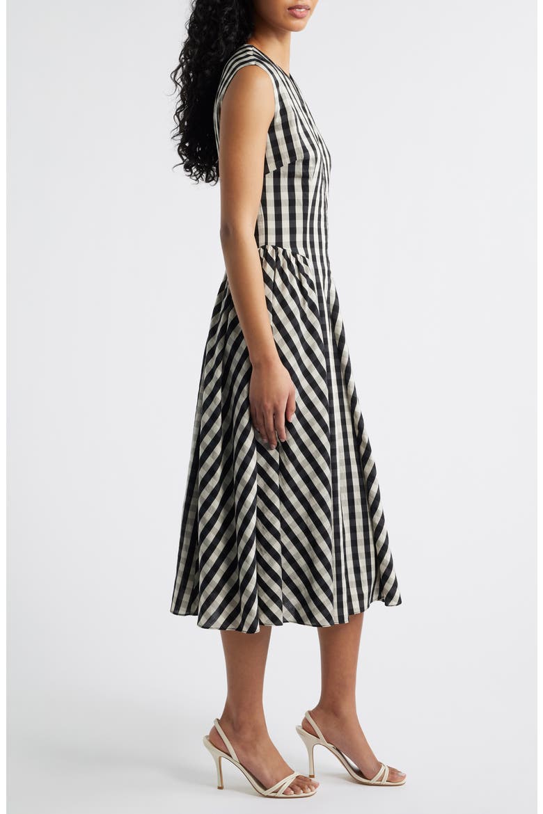 Vivian Gingham Midi Dress, Alternate, color, BLACK