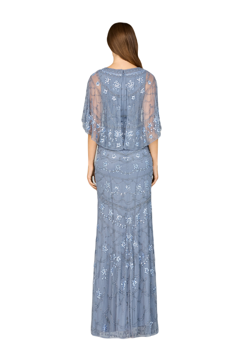 High Neck, Cape Sleeve Beaded Gown, Alternate, color, DustyPeriwinkle