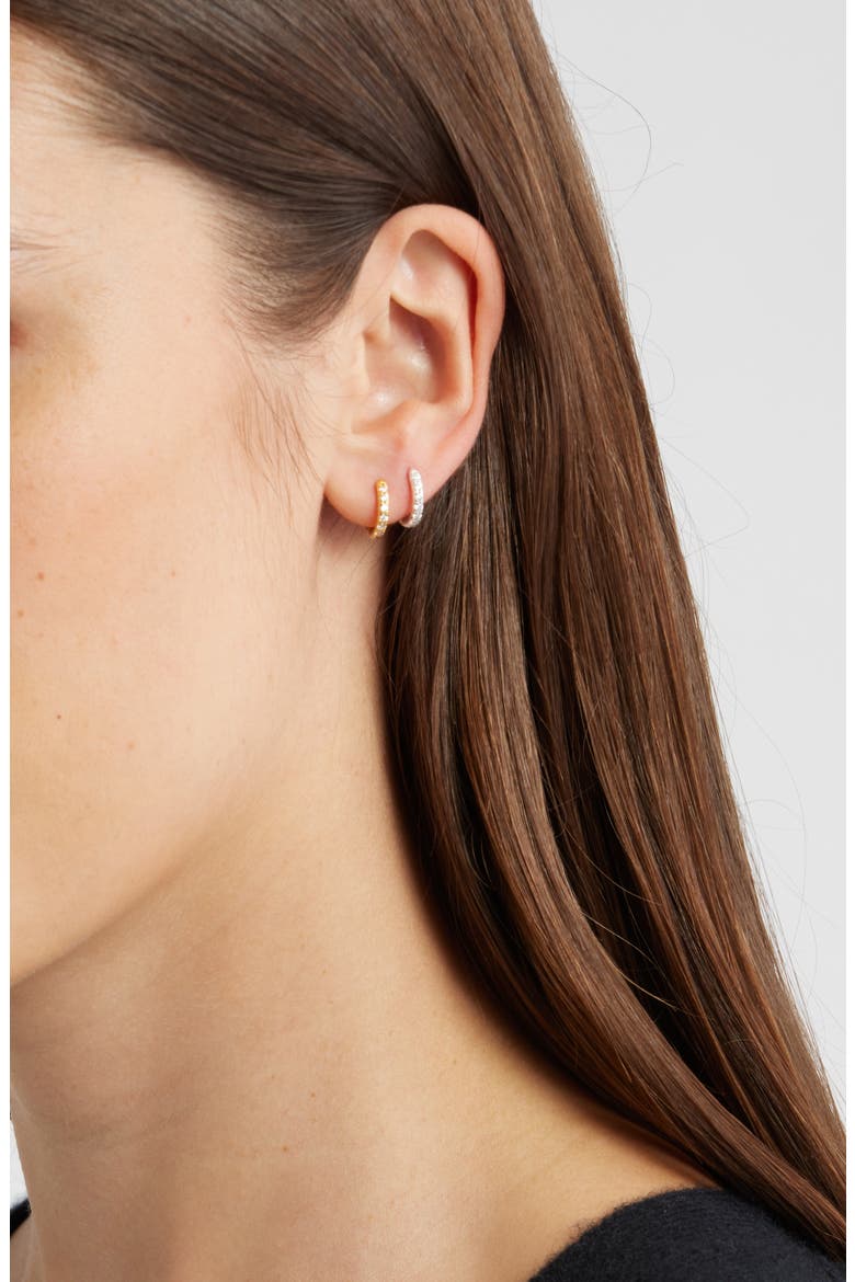 Set of 2 Demi Fine Pavé Huggie Hoop Earrings, Alternate, color, 14K GOLD- STERLING PLATED