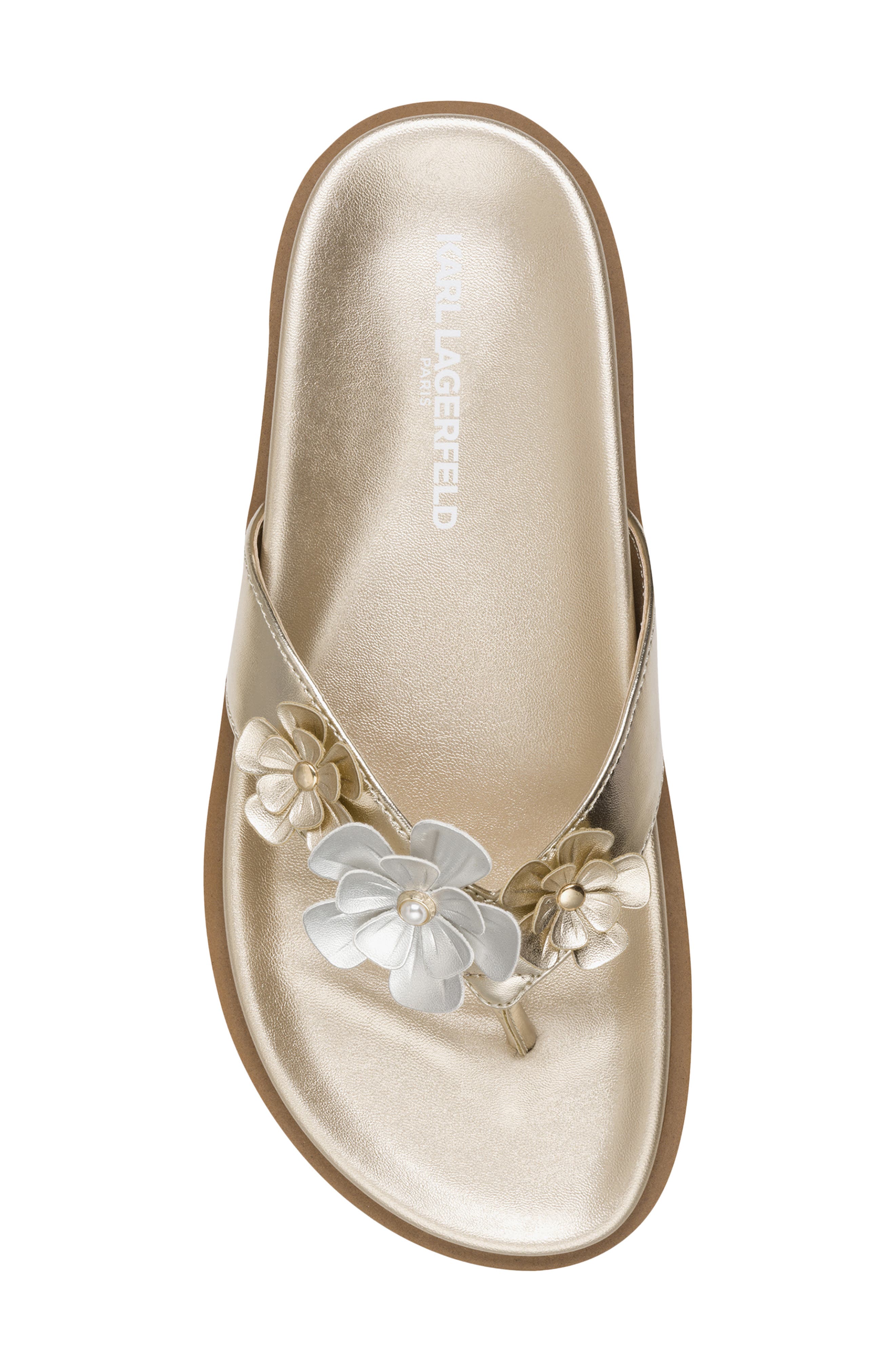 KARL LAGERFELD PARIS Hayze Fleur Flip Flop, Alternate, color, White Gold