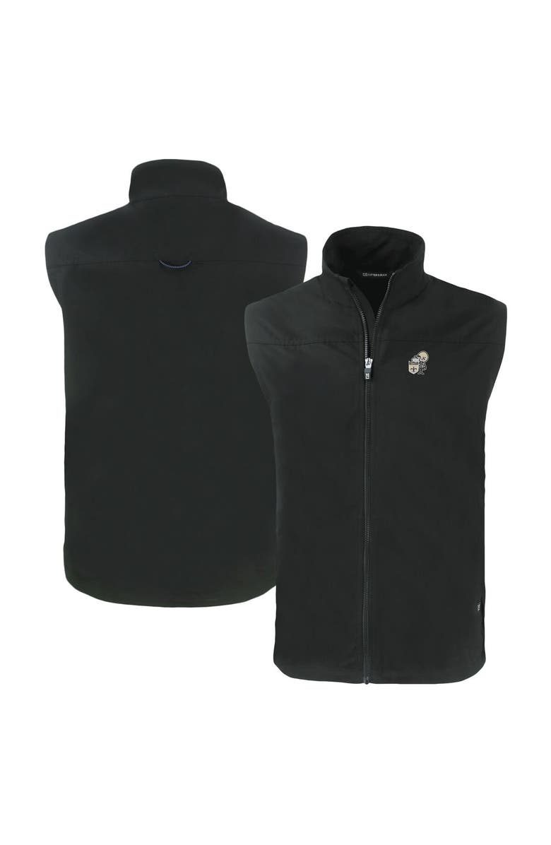 Cutter & Buck Men's Cutter & Buck  Black New Orleans Saints Throwback Charter Eco Recycled Full-Zip Vest, Main, color, 