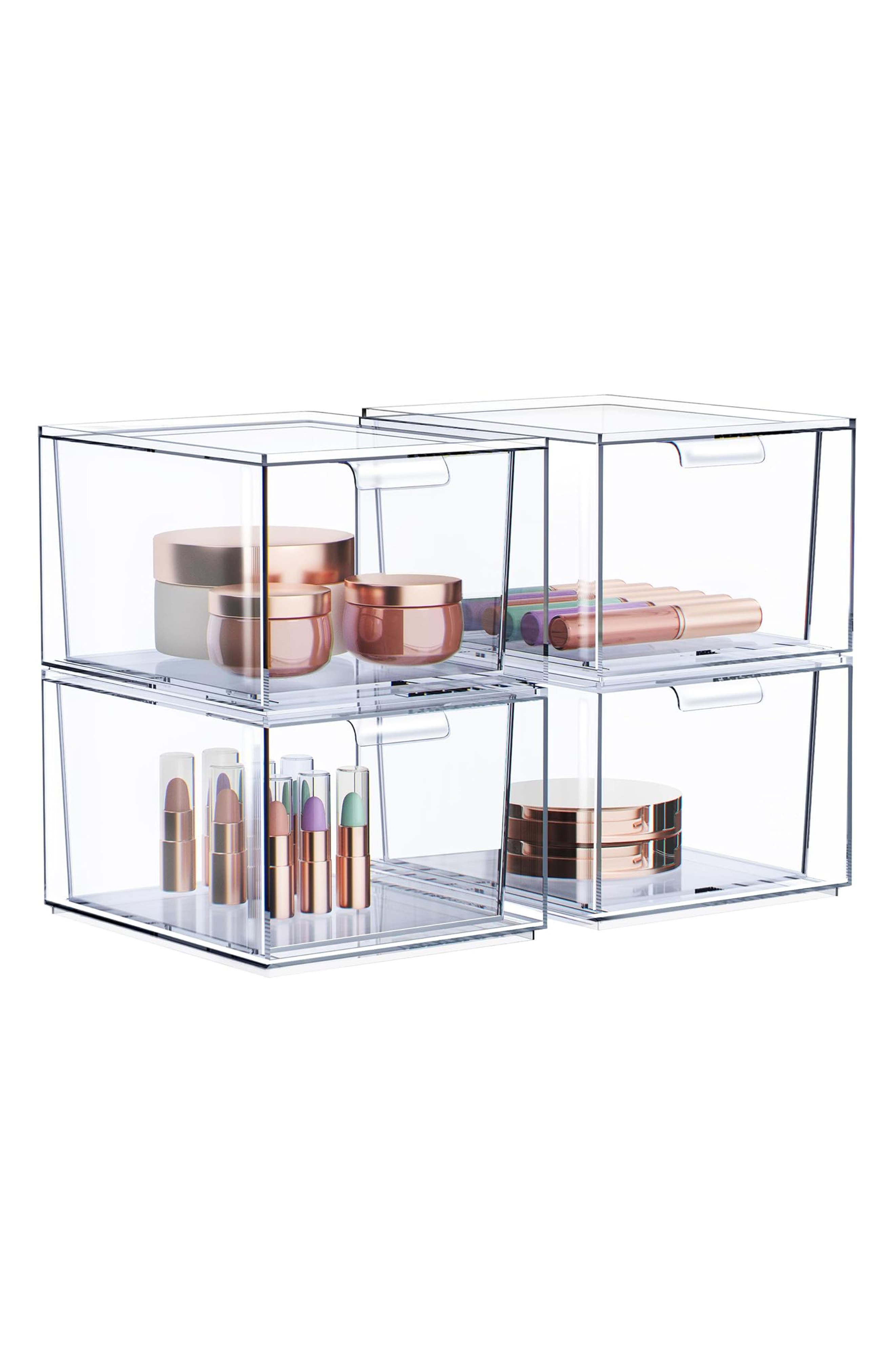 4-Pack Clear Stackable Makeup Drawers