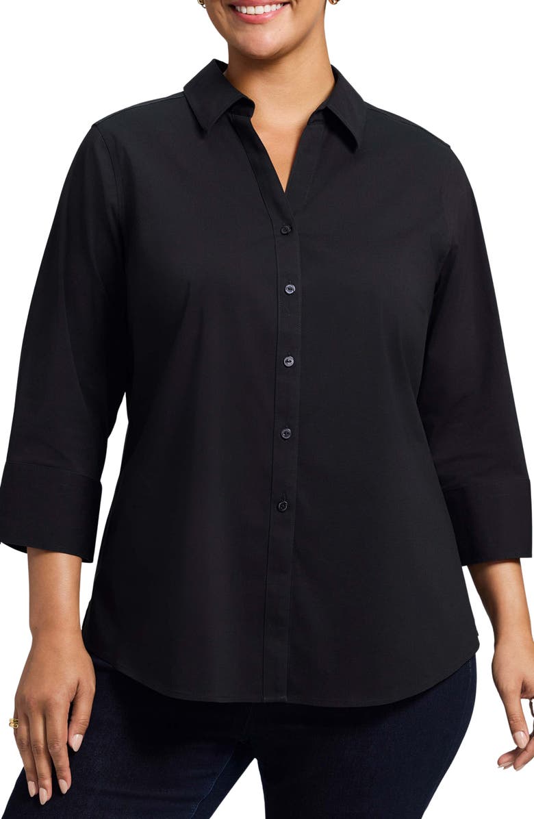 Foxcroft Mary Non-Iron Stretch Cotton Button-Up Shirt, Main, color, Black