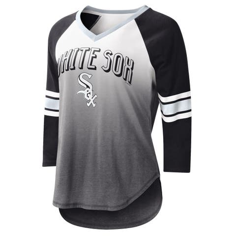 Women's G-III 4Her by Carl Banks White/Black Chicago White Sox Lead-Off Raglan 3/4-Sleeve V-Neck T-Shirt