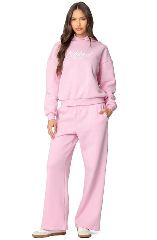 Shop Edikted Logo Wide Leg Sweatpants In Pink