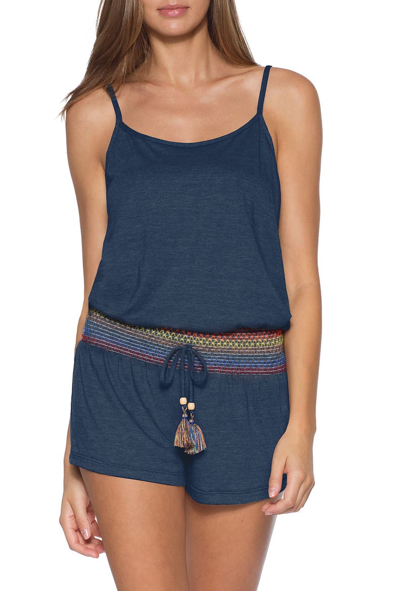Sunset Smocked Cover-Up Romper, Main, color, NAVY