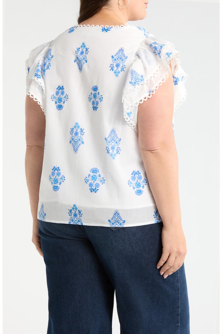 Yila Print Ruffle Sleeve Top, Alternate, color, WHT-BLUES