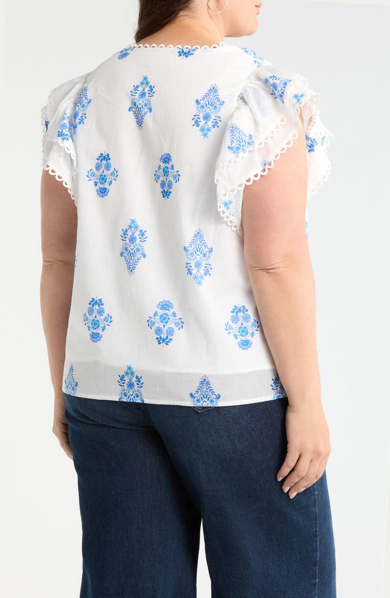 SUGARLIPS Yila Print Ruffle Sleeve Top, Alternate, color, Wht-Blues